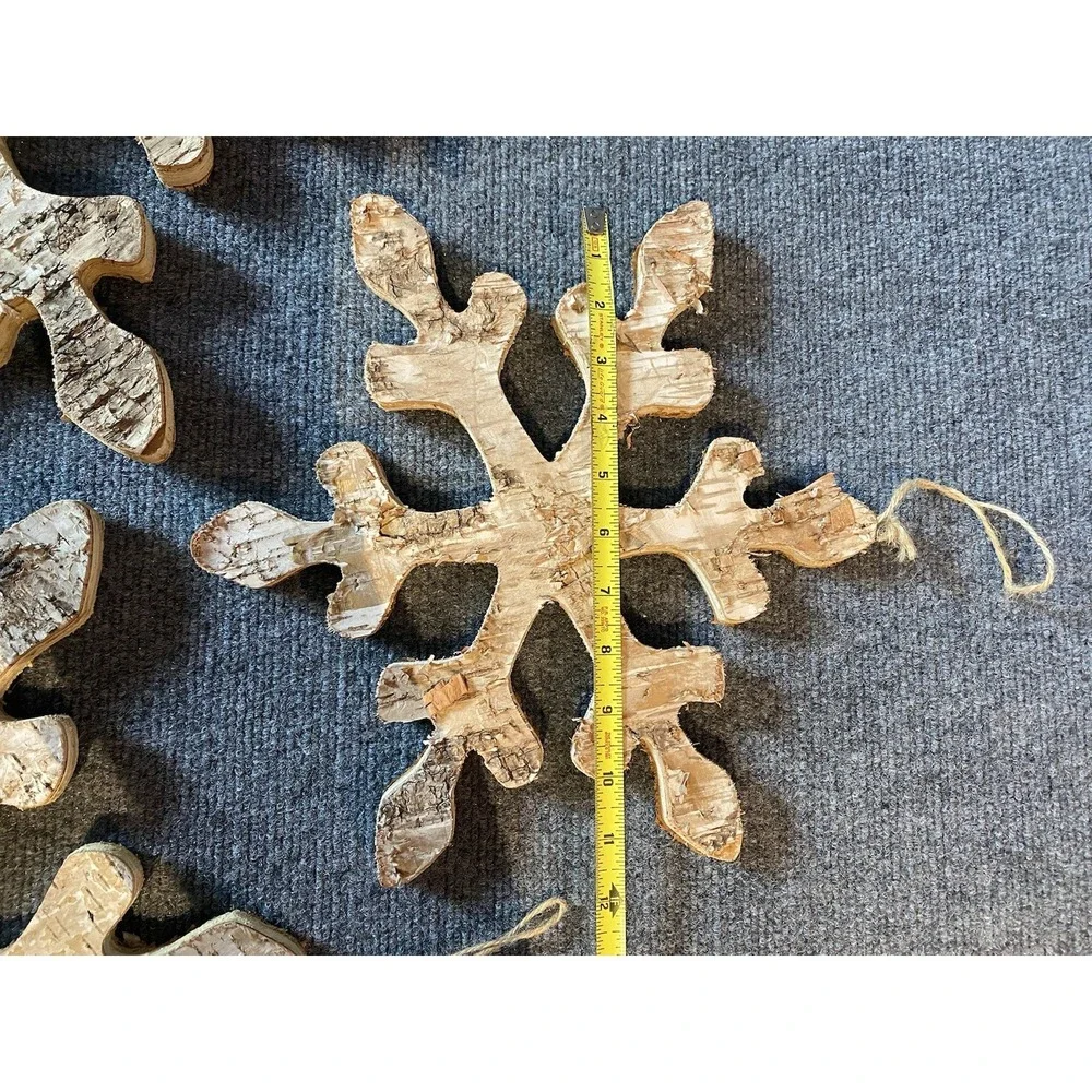 Set Of 3 Rustic Distressed Natural Wood Snowflake Decor Xmas Winter Cottagecore